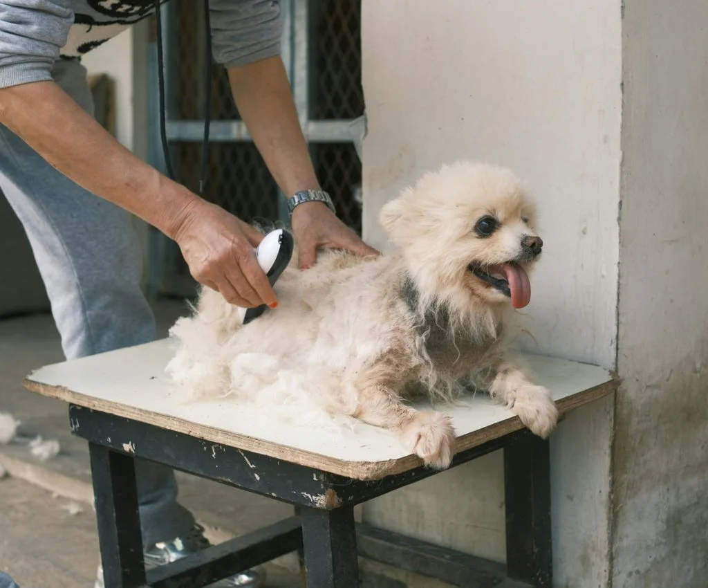 Owner feeding and playing with pet in the morning