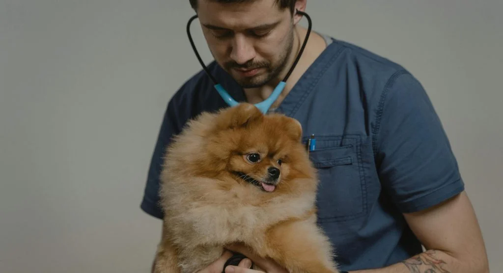 Veterinarian examining a healthy pet